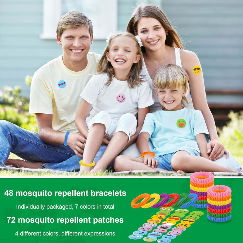 [Australia] - 48 Pack Mosquito Repellent Bracelets with 72 Mosquito Patches, Individually Wrapped Mosquitoes Bracelets Stickers for Camping Swimming Outdoor Indoor, Deet Free 