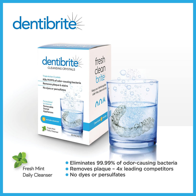 [Australia] - Crystals Cleaner for Removable Dental Appliances - Invisalign Aligners, Retainers, Guards, Dentures, Trays/Aligners - Odor Remover - No Persulfates or Dyes - 30ct - Made in USA 
