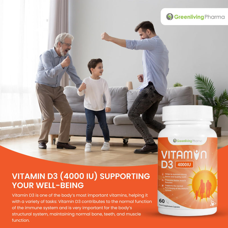 Vitamin D3 4000 IU High Strength | Immune Support, Strong Bones, Teeth & Muscles | Vegetarian Vitamin D Supplements | UK Made VIT D3 Capsules