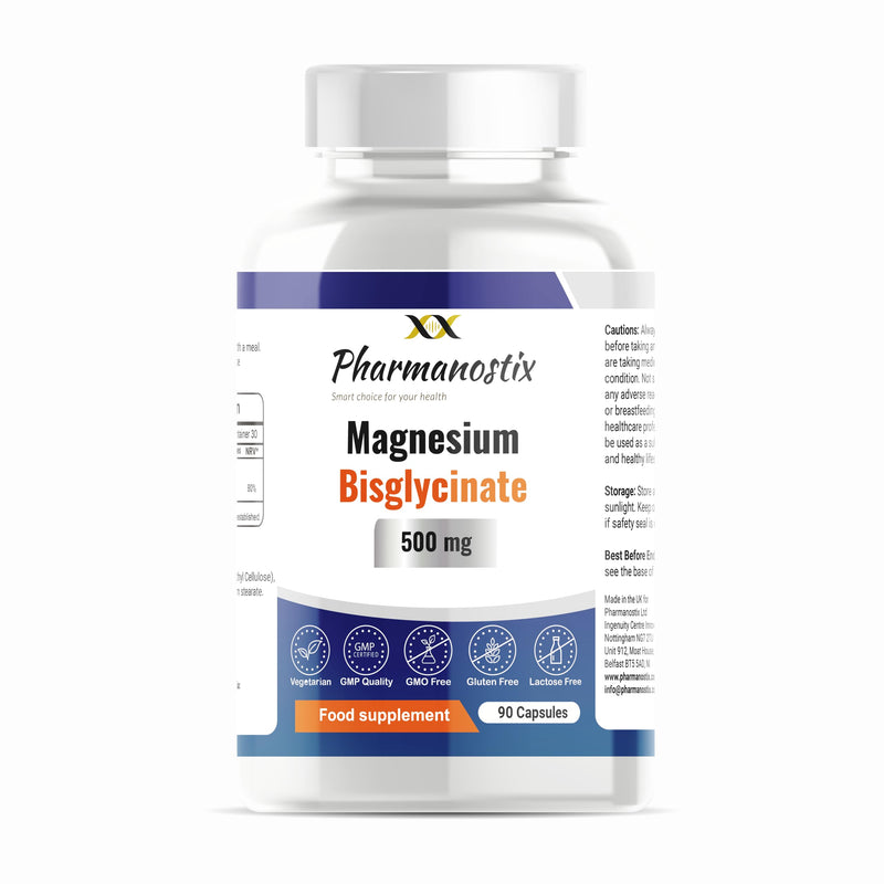 Pharmanostix Magnesium Bisglycinate 1500mg Daily Serving– 90 Capsules | High Absorption & Gentle on Stomach | Sleep, Muscle, Nerve & Energy Support | Vegetarian, Non-GMO, UK Made