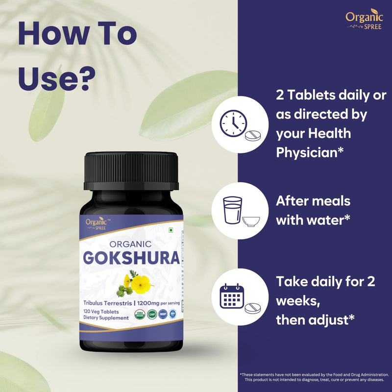 ORGANIC SPREE GOKSHURA 120 Tablets | Tribulus Terrestris (Gokshura) | USDA Organic Certified | Organic and Natural 120tab - Pack of 2