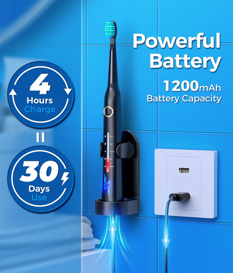 [Australia] - Electric Toothbrush for Adults with 8 𝐁𝐫𝐮𝐬𝐡 𝐇𝐞𝐚𝐝𝐬, Sonic Electric Toothbrush with 40000 VPM Deep Clean 5 Modes, Rechargeable Toothbrushes Fast Charge 4 Hours Last 30 Days Black 