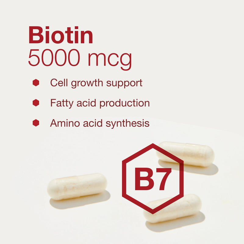 PROTOCOL FOR LIFE BALANCE Biotin 5,000 mcg, Hair, Skin & Nails, 90 Veg Caps | Vitamin B7 Supplement, Hair, Skin, Nails Support*, for Carb Metabolism* and Cell Growth* and Biotin Vitamin B Capsules
