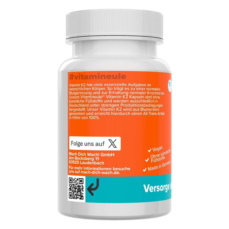 [Australia] - Vitamin K2 MK7 All Trans capsules - 200µg - high dosage - quality from Germany - vegan - laboratory tested - without additives - made from flower oil - 100% All Trans - without soy - Vitamineule® 