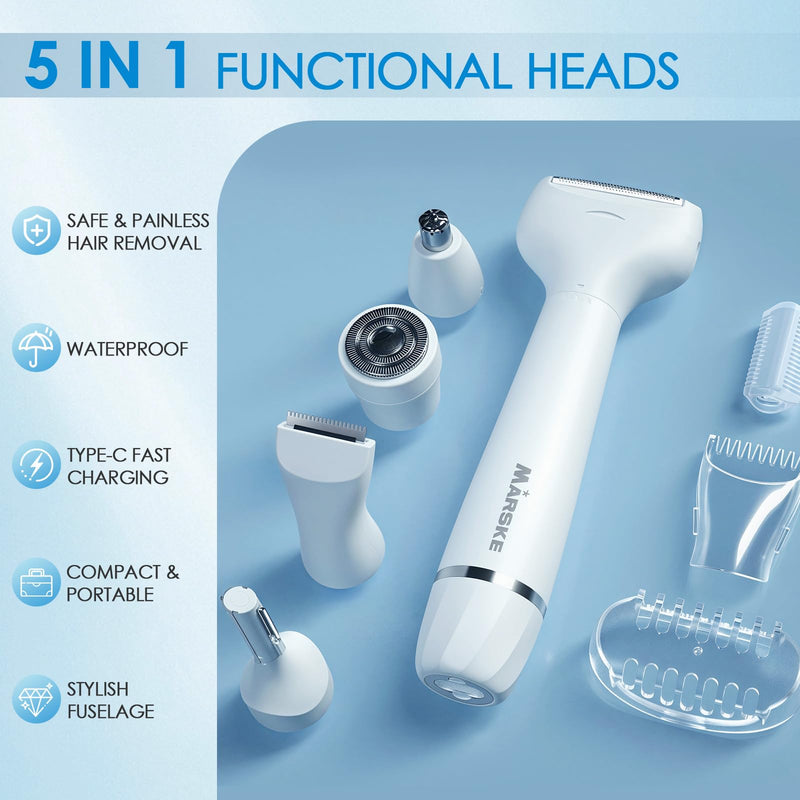 [Australia] - 5 in 1 Facial Hair Removal and Bikini Hair Trimmer for Women, Nose Eyebrow pubic Hair Trimmer,Replaceable Electric Razors, Waterproof Electric Shaver Easy Cleaning, Women's Grooming Kit 