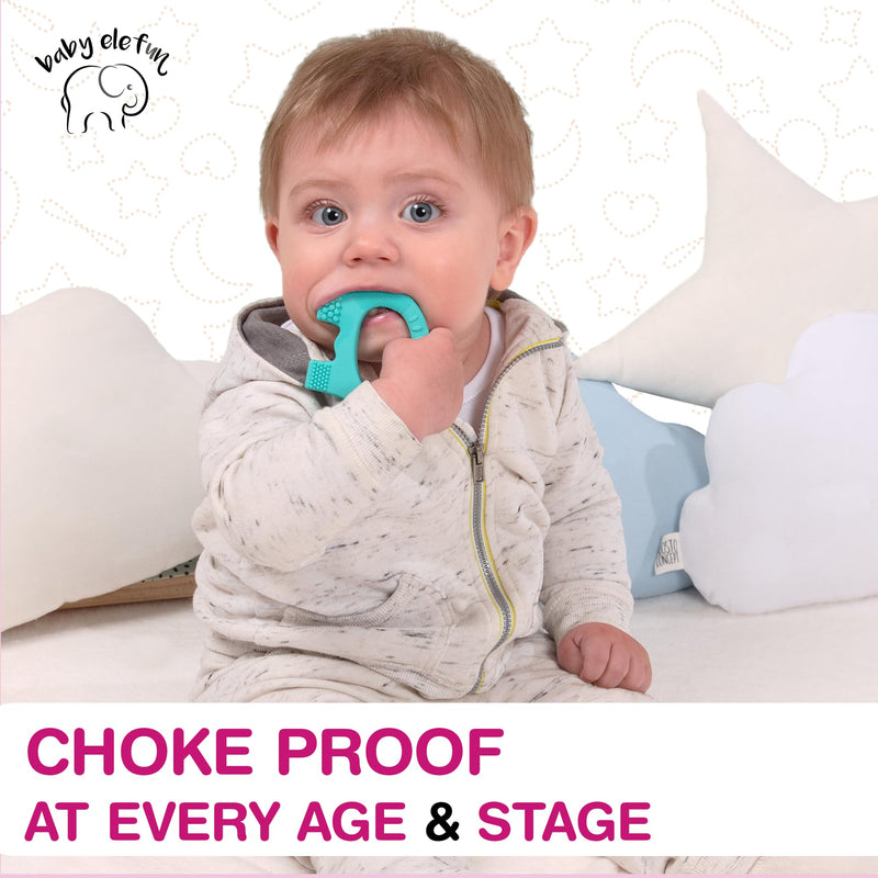 [Australia] - Teething Toys for Babies Age 0 to 12 Months - Baby Elefun 5X Pain Relief Smart Teether - Zero Developmental Delay Silicone Baby Teething Toy Ring - Cute Infant Shower Gift Chew Toy for Babies 0-6 Мonths 0-6 Turquoise 