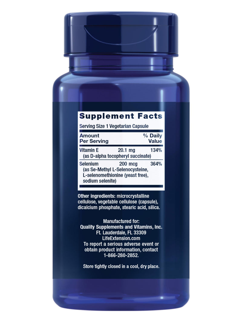Life Extension Super Selenium Complex, 200 mcg – 3 Forms of Selenium, Vitamin E – Cellular Health & Longevity Support – Gluten-Free, Non-GMO, Vegetarian, 1 Daily – 100 Capsules | 3 Forms of Selenium & Vitamin E Support Cellular Health & Healthy Aging, ...