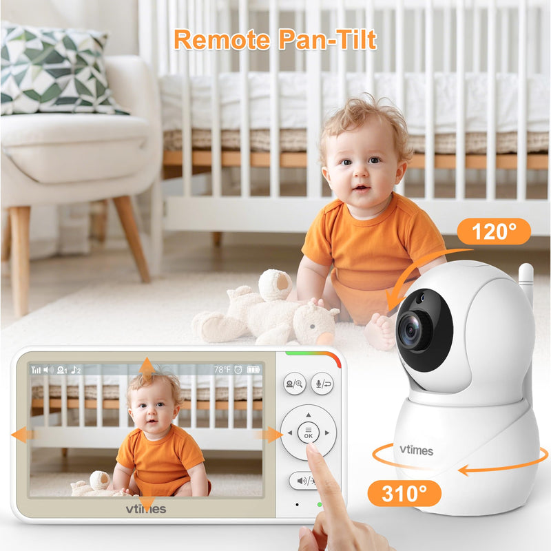 [Australia] - 5'' Video Baby Monitor No WiFi with 32-Hour Battery, 2-Way Talk Baby Camera Monitor VOX Pan-Tilt-Zoom Night Vision Temperature Display Alarm 8 Lullabies and 1000ft 