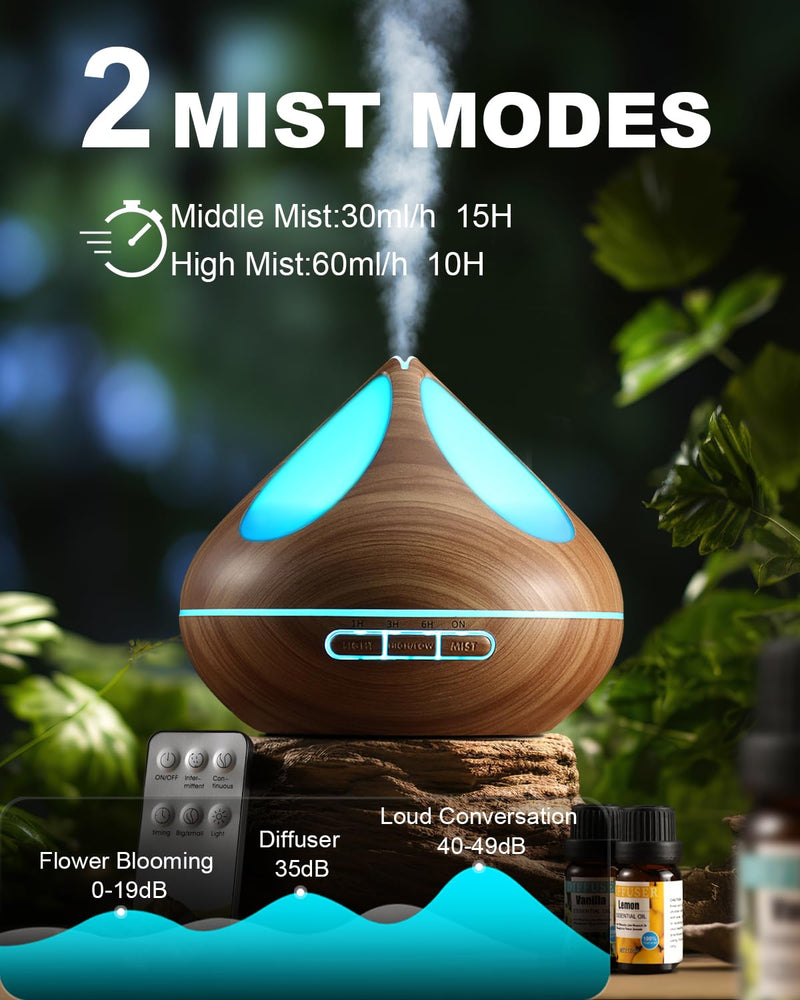 [Australia] - VAAGHANM Aroma Diffuser Diffusers 500ml with 8 Essential Oils Aromatherapy Diffusers Air Freshener Humidifier with Remote Control 4 Timers for Bedroom Brown 
