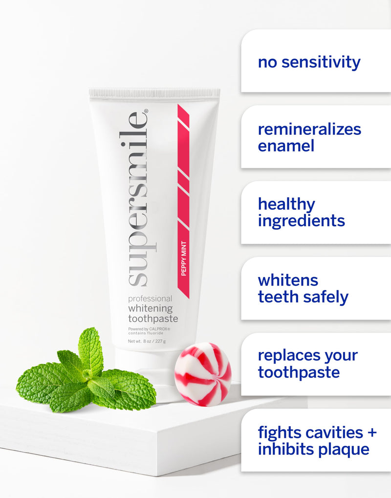 [Australia] - Supersmile Professional Whitening Toothpaste – Fluoride Toothpaste for Visibly Whiter Teeth – Whitens up to 6 Shades Peppy Mint 8 Ounce (Pack of 1) 