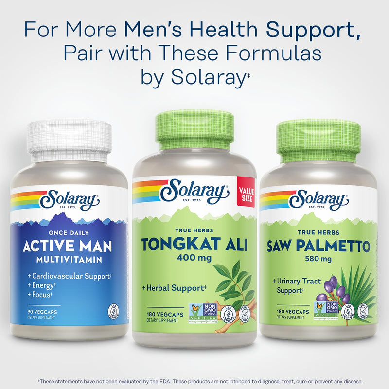 SOLARAY Tongkat Ali 400 mg - Longjack Tongkat Ali for Men - Herbal Support for Men's Health and Vitality - Vegan, Non-GMO, Lab Verified - 180 Servings, 180 VegCaps 180 Count (Pack of 1)