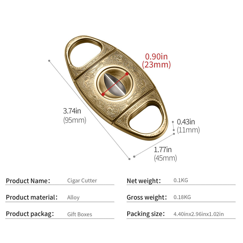 [Australia] - V-Cut Cigar Cutter, Sharp Blade Stainless Steel Carved Cigar Guillotine Scissors with Gift Box(Color:Gold) Gold 