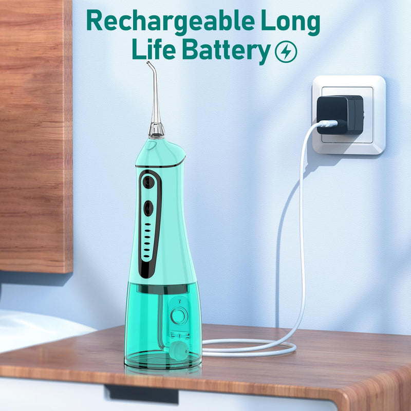 [Australia] - Water Dental Pik Flosser,Grinest 7 Modes Rechargeable Water dental Picks for Teeth Cleaning Cordless Oral Irrigator Portable IPX7 Waterproof tooth flossers for Home Travel-Green Green 