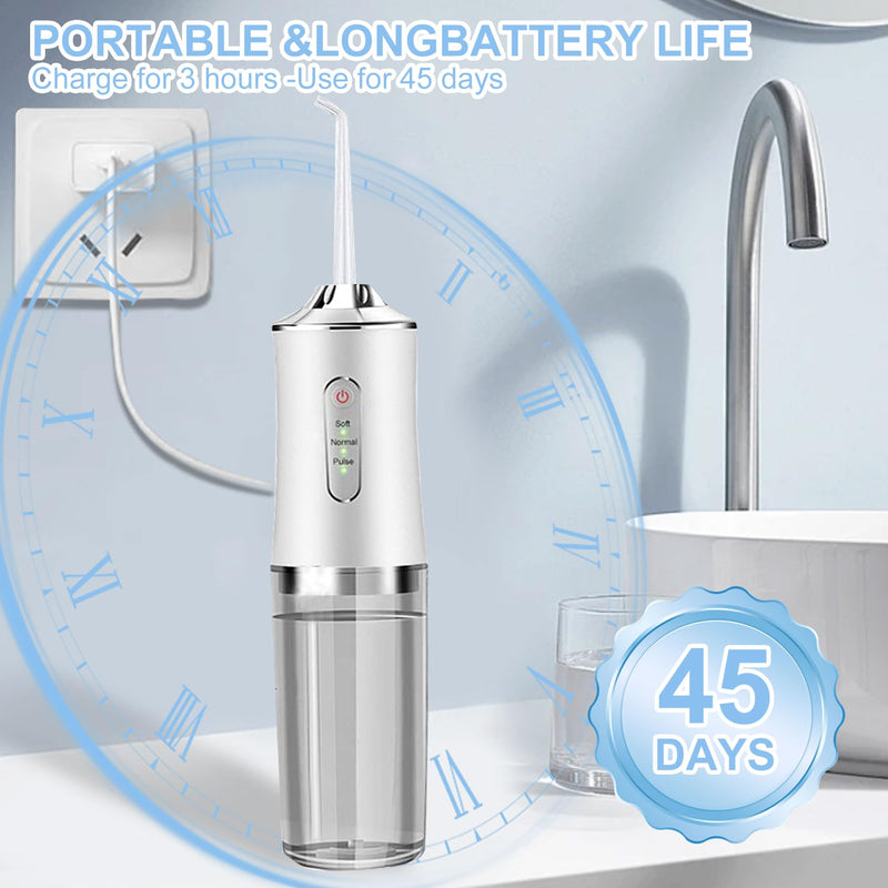 [Australia] - MeYuxg Water Oral Irrigator Wireless, Portable Electric Tooth Cleaner, 3 Modes & 4 Nozzles, Wireless Oral Irrigator IPX7 Waterproof Water Flosser 300ML Removable Water Tank for Ten Home and Travel Use 