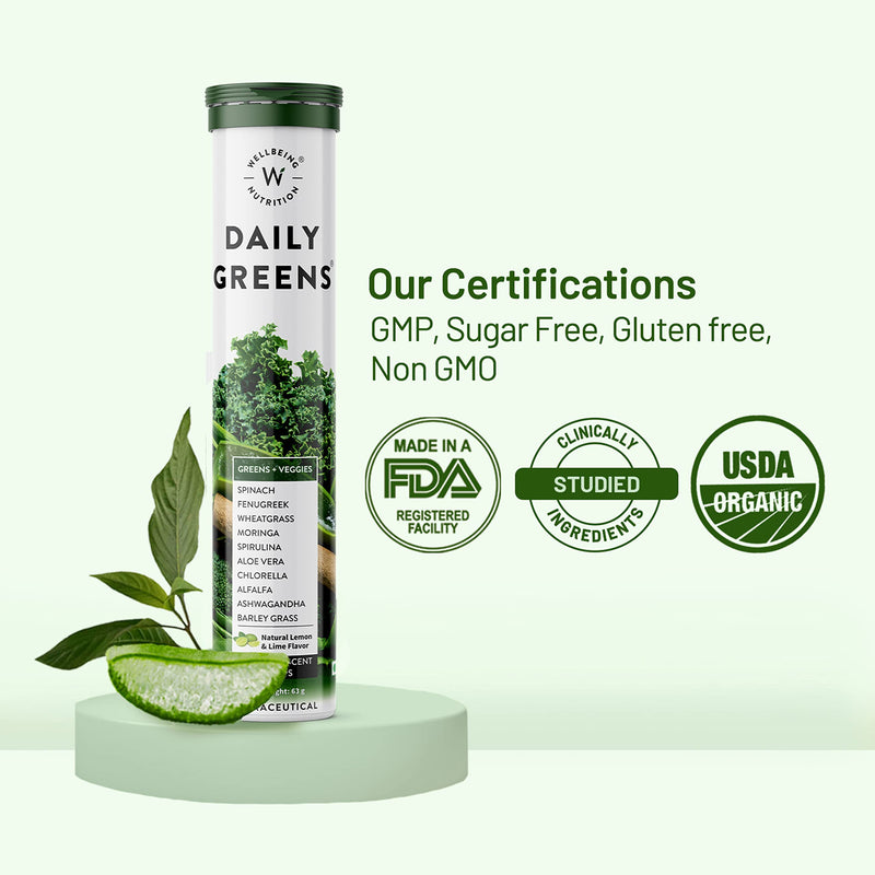 WELLBEING NUTRITION Daily Greens | Natural Lemon and Lime Flavour | 15 Tablets 63g (2.22Ounce)