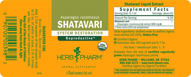 [Australia] - Herb Pharm Certified Organic Shatavari Liquid Extract for Female Reproductive System Support - 1 Ounce 1 Fl Oz (Pack of 1) 