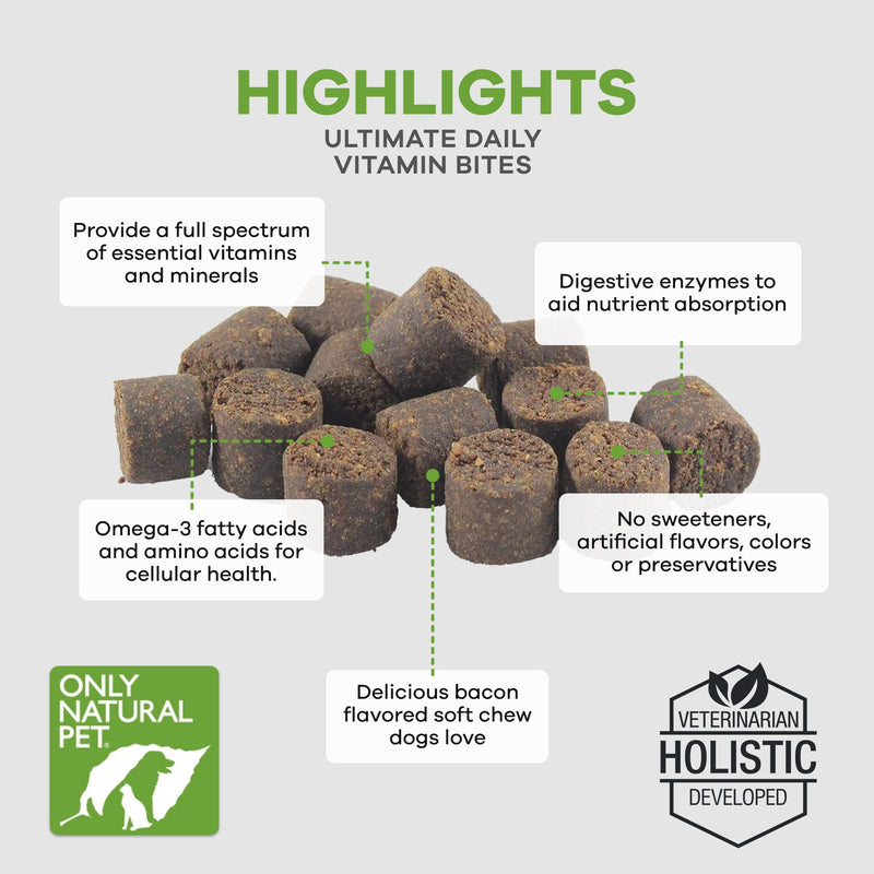 Only Natural Pet Ultimate Daily Vitamins - Complete Multivitamin Supplement for Dogs Balanced Health & Vitality - Senior Small & Large Canine Food Immune Digestive Support -60 Soft Chews (Pack of 1) 60 Count (Pack of 1) - PawsPlanet Australia