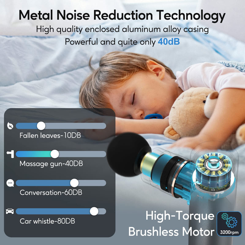 [Australia] - arboleaf Massage Gun Deep Tissue, Full-Metal Electric Portable Hand Held Massager Gun for Back, Body Sore Muscles, Pain Relief, Gifts, Office, Home, Athletes Gray 