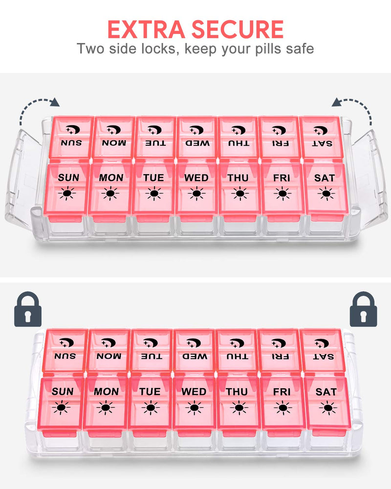 Weekly Pill Organizer 7 Day 2 Times a Day Extra Large, Quick Fill 2022 Fullicon AM PM XL Daily Pill Cases Pill Box with Detachable Base - Pink (Patent Registered) | Each Compartment Holds 13 Fish Oils or 12 Vitamins, BPA Free Food Grade Plastic, Preven...