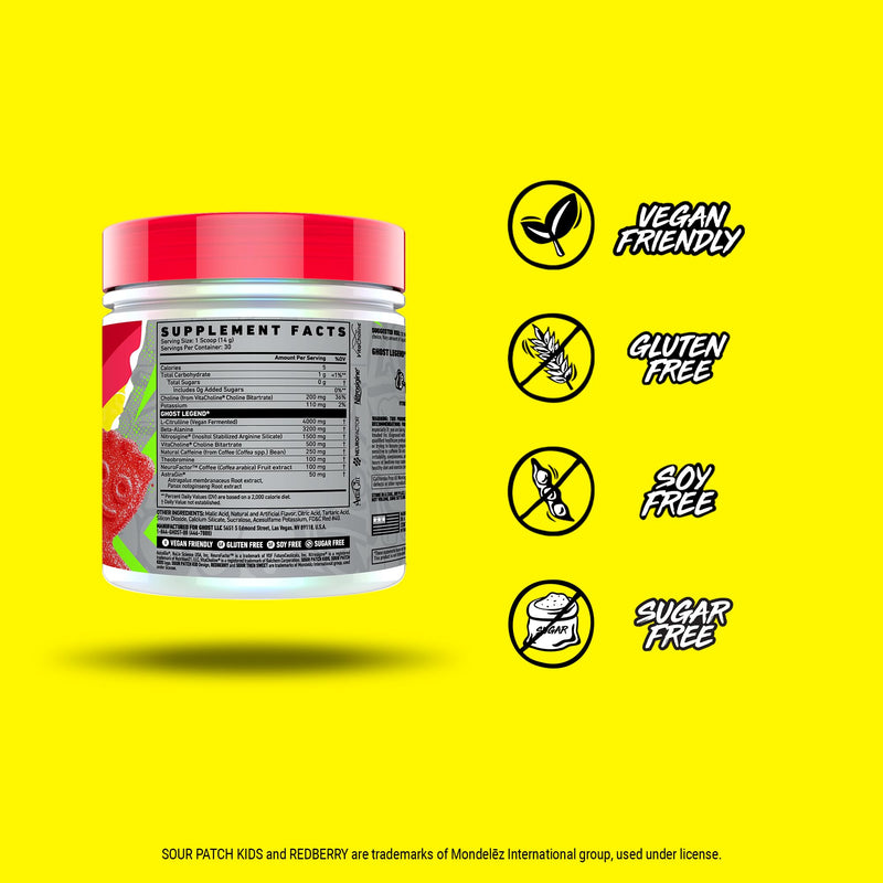 [Australia] - GHOST Legend V3 Pre-Workout Powder, Sour Patch Kids Redberry - 30 Servings – Pre-Workout for Men & Women with Caffeine, L-Citrulline, & Beta Alanine for Energy & Focus V3 Sour Patch Kids Redberry 30 servings (Pack of 1) 