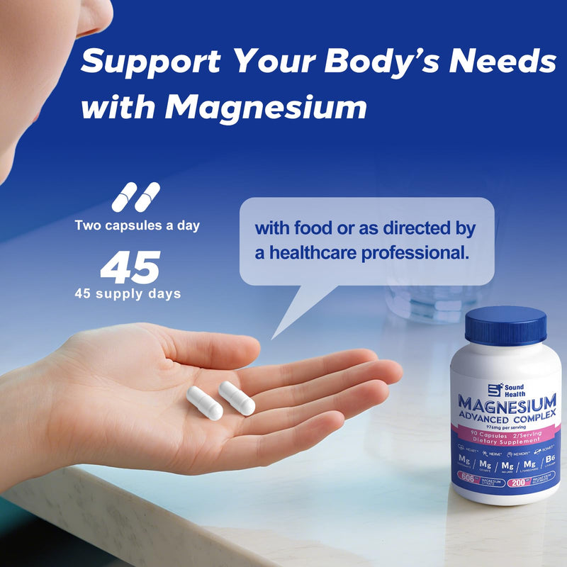 5 in 1 Magnesium Advanced Complex 976mg from Magnesium Glycinate, Citrate, Malate, L-Threonate & Vitamin B6, High Absorption Magnesium Complex for Women & Men, Non-GMO, 90 Vegan Capsules 90 Count (Pack of 1)