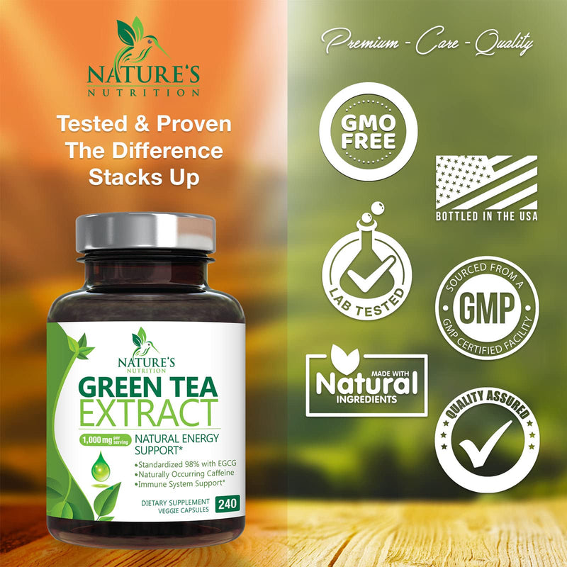 [Australia] - Green Tea Extract Capsules 1000mg 98% Standardized EGCG - 3X Strength for Natural Energy - Heart Support with Polyphenols - Gentle Caffeine - 240 Capsules 240 Count (Pack of 1) 