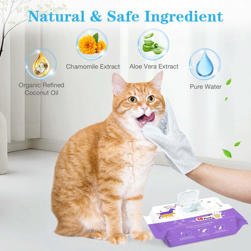 Dog Cleaning Gloves Wipes 15pcs Deodorizing Disposable Pet Grooming Bathing Gloves Extra Thick, No Rinse Shampoo Dry Cleaning Gloves Lick Safe for Dogs & Cats Paw Face Ear Fur and Butt - PawsPlanet Australia