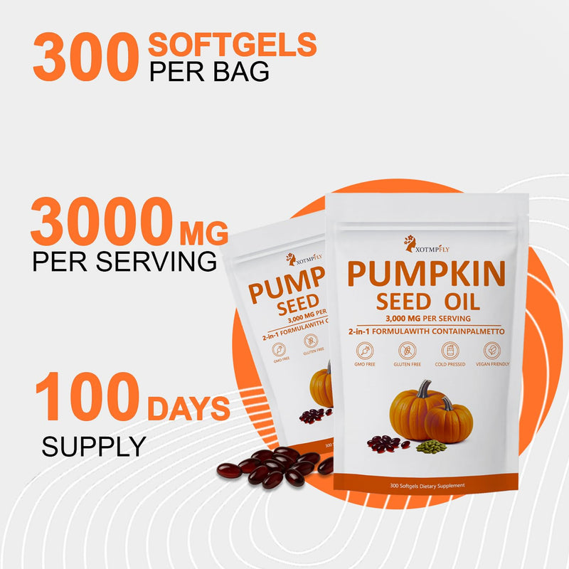 [Australia] - Premium Pumpkin Seed Oil with Saw Palmetto 3000mg Soft Capsule | Cold Pressed Virgin, Pure Virgin Oil | Supports Hair, Urinary, Bladder & Prostate Health - 300 Count 