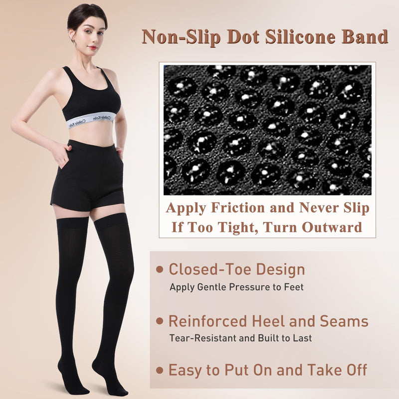 [Australia] - Medical Compression Stockings for Women and Men, 20-30 mmHg Thigh High Compression Socks, Closed Toe Graduated Compression Hoses, Long Circulation Pressure Stockings for Varicose Veins, Edema Large Black 