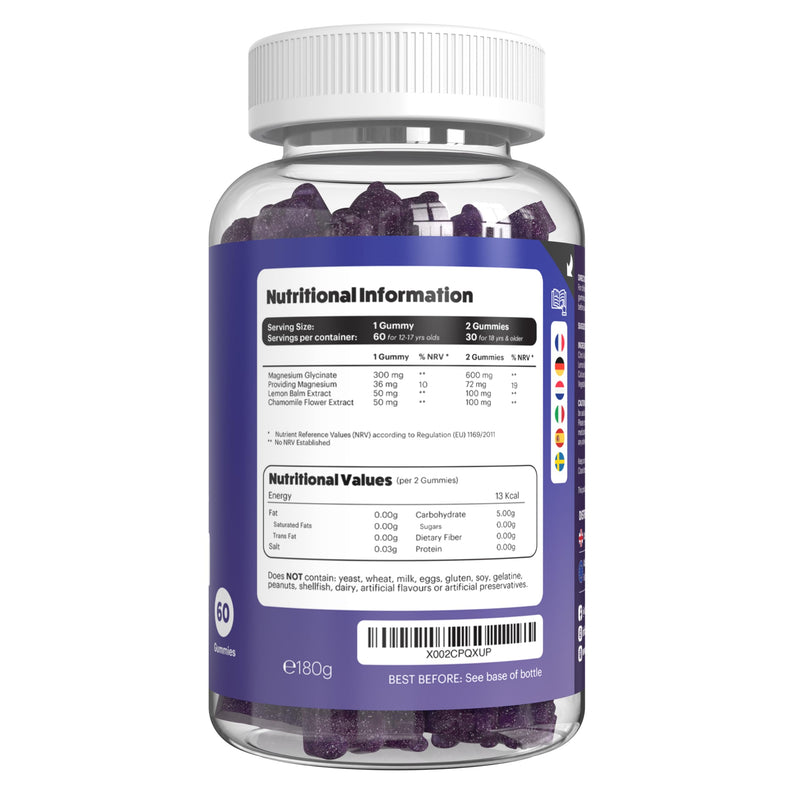Vitammies Magnesium Glycinate Snooze Gummies - Magnesium Vegan Sleep Gummies with Lemon Balm & Chamomile - Magnesium Supplements Sugar Free Chewables - Blackcurrant Raspberry - 60 Count