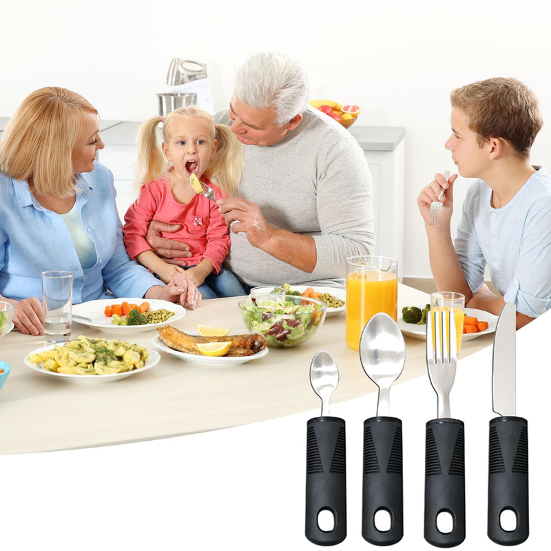 Disability Aids Easy Grip Eating Utensils Set of 4 – Extra Wide Handles, Adaptive Forks and Spoons for Adults, Comfortable Grips Ideal for Elderly, Disabled, Arthritis, Tremors (Straight) Straight