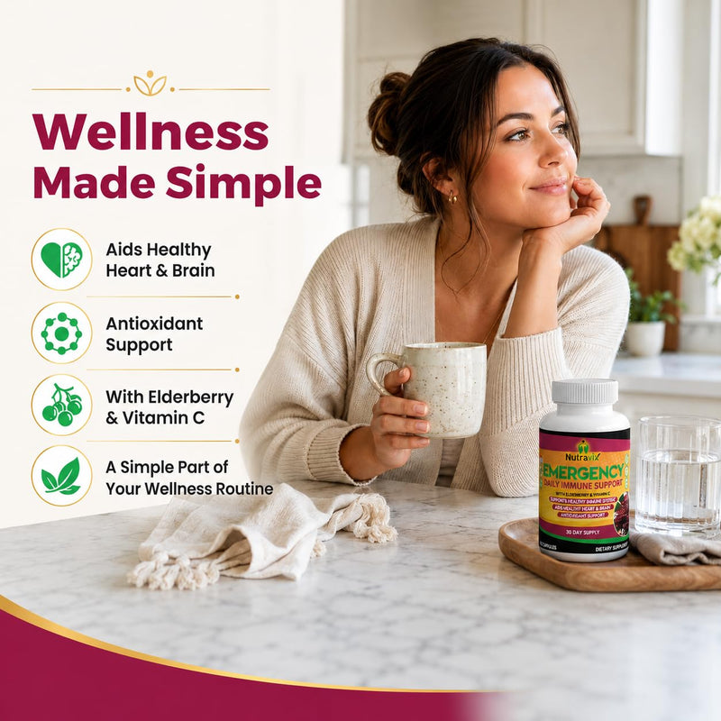 Elderberry Immune Support Supplement 300mg, Sambucus Nigra Black Elderberry Capsules with Vitamin C, Zinc, Echinacea, Turmeric & Garlic, 60 Vegan Capsules, Non-GMO