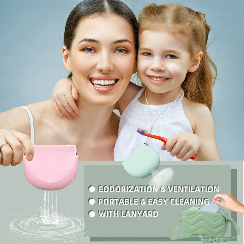 [Australia] - Silicone Pink Retainer Case with Lanyard Slim Cute Retainer Holder Dental Thin Container Braces Case for Girl Women Kids Men Travel Partial Denture Night Mouth Guard Aligner Case 