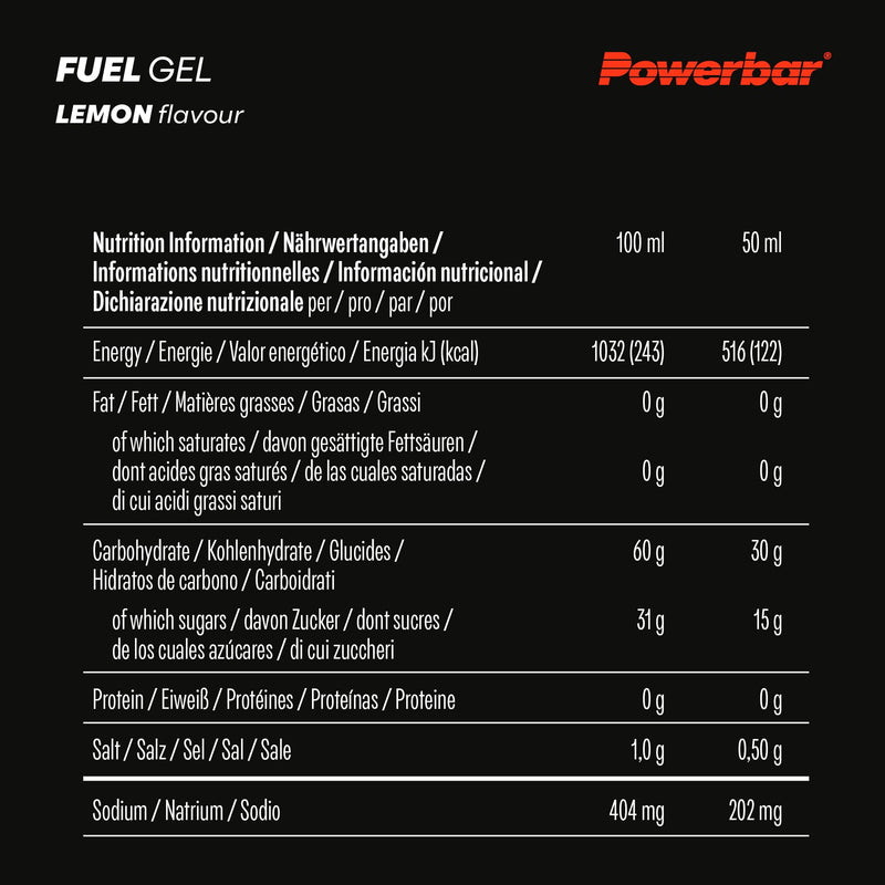 Powerbar - Black Line - Fuel 30 Gel - Lemon - 12x50ml - High Carb Energy Gel - caffeine-free