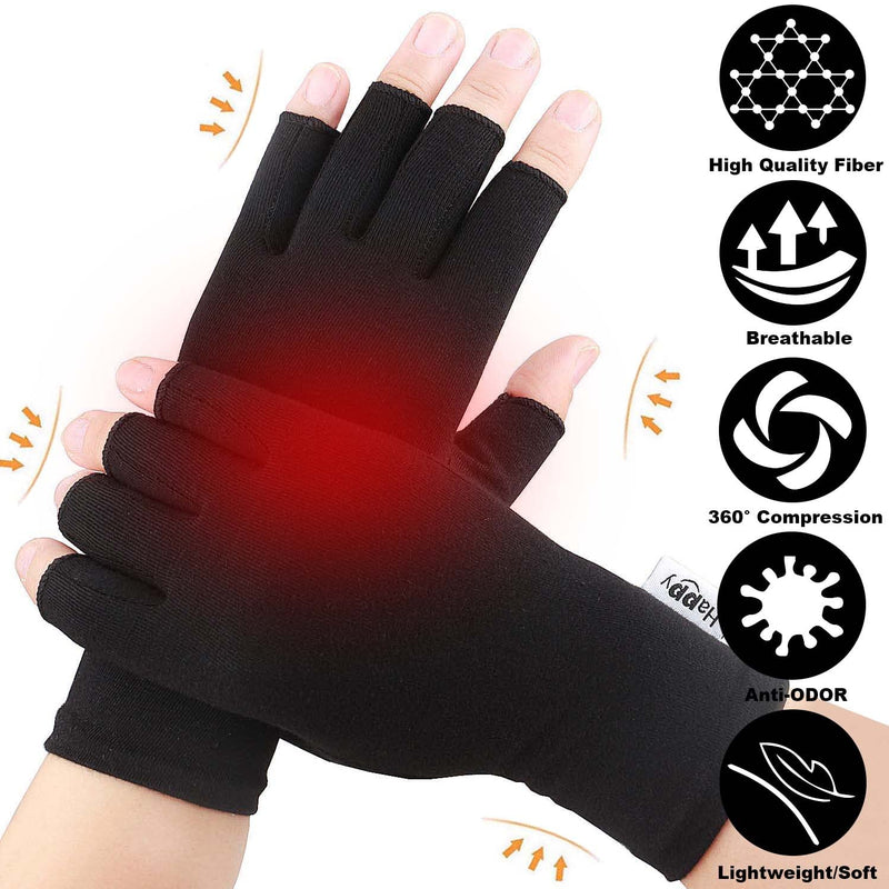 [Australia] - 2 Pairs Arthritis Compression Gloves for Arthritis, Rheumatoid, Carpal Tunnel Pain, Driving, Typing Fingerless Gloves For Women Men, Support Hand, Wrist and Joint (Pure Black, Small) Pure Black 