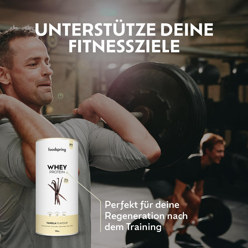 [Australia] - foodspring - Whey Protein Powder Vanilla - With 23g protein for building muscle, perfect solubility, ultra-filtered, rich in BCAAs & EAAs - full-bodied & delicious taste (750g) 