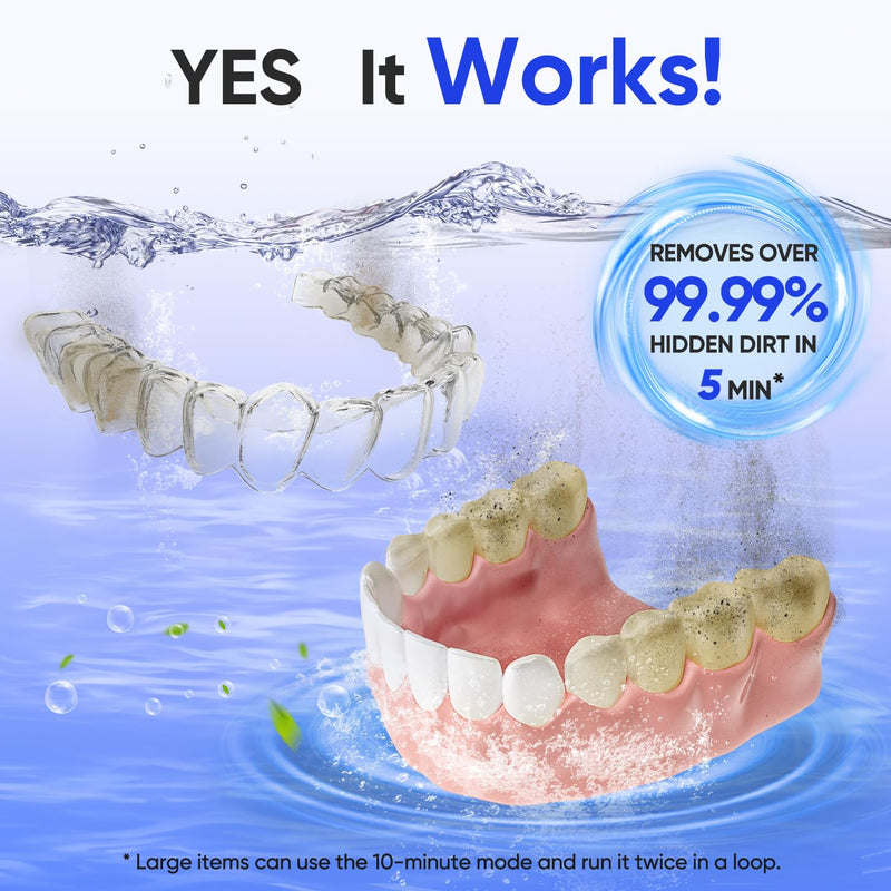 [Australia] - MySmile Ultrasonic Retainer Cleaner- 45kHz Denture Cleaner Machine with 200ML Capacity for Aligner, Mouth Guard, Braces, Portable Dental Cleaning Pod with 2 Mode Digital Timer for Home, Travel (WHITE) WHITE 