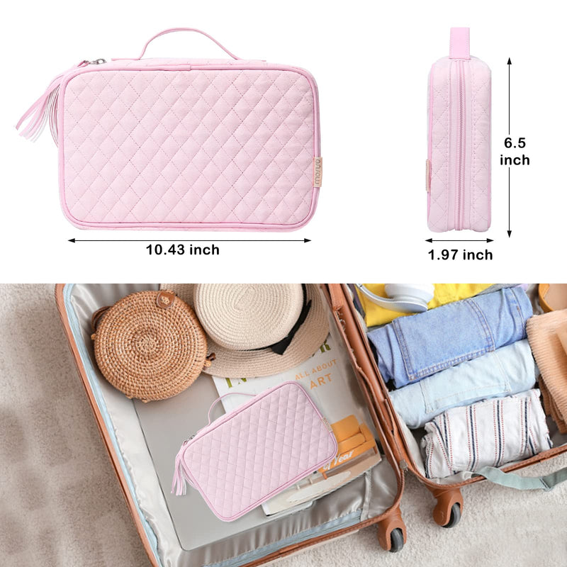 MOSISO Hard Travel Case Storage Bag Compatible with Revlon One-Step Hair Dryer Brush & Volumizer & Styler &Travel Jewelry Organizer Case, Folio Portable Jewelry Bag with PU Handle, Black&Pink