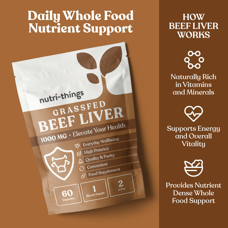 Grass Fed Beef Liver Capsules – Nutrient-Rich Organ Supplement for Energy, Immunity & Vitality – 500mg Per Capsule – Desiccated Liver Tablets – Supports Mood, Skin & Wellness – 60 Capsules
