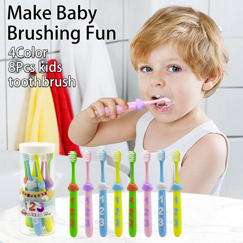 [Australia] - SNOWROSE 8 Pcs Kids Toothbrushes,Soft Bristles Toothbrushes for 2-12 Years Old Kids, Multicolor Baby Toothbrush Pack, Cute Toddler Toothbrush Girl & Boy 1 Count (Pack of 8) 