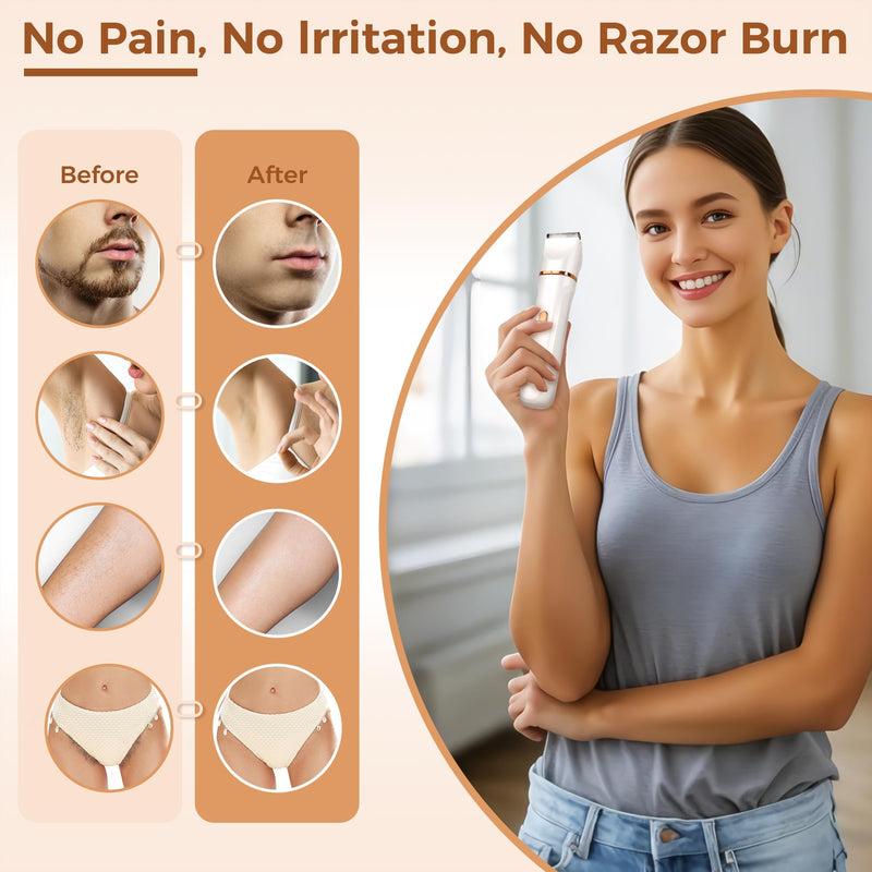 Bikini Trimmer for Women, 5-in-1 Waterproof Electric Razors for Women, Rechargeable Pubic Hair Trimmer, Electric Shaver with Travel Pouch, Body Shaver for Private Area Underarm Leg Face Nose, White