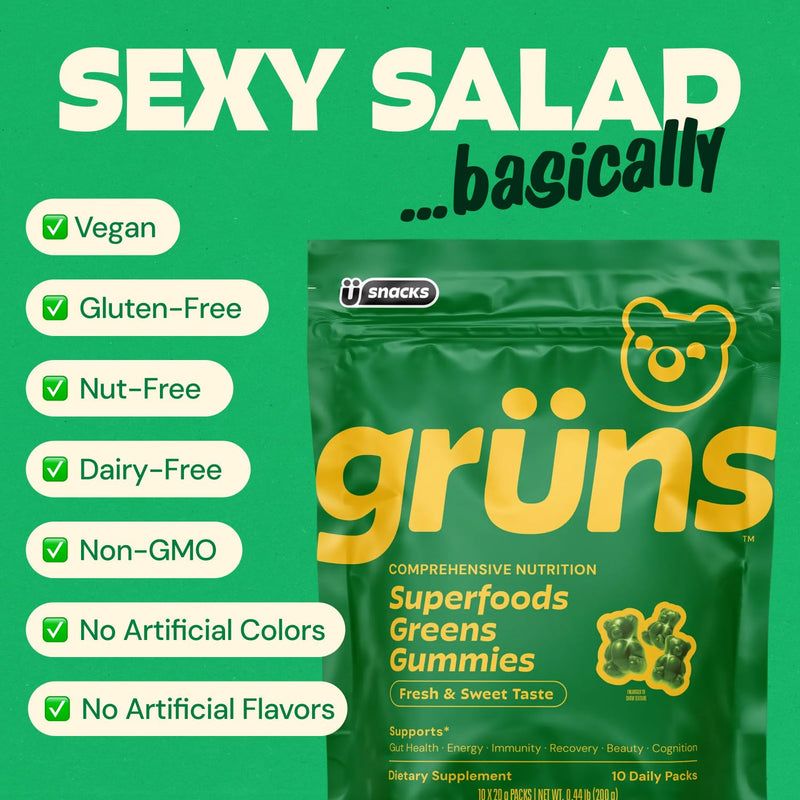 Adult Greens Gummies & Daily Multivitamin, Prebiotic Fiber, 10 ct | Daily Supplement for Men and Women with Vitamins, Minerals, Adaptogens, and Fiber 10 Count (Pack of 1)