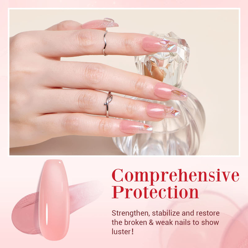 AZUREBEAUTY Nail Repair Kit for Broken Cracked Split Weak Nails, Emergency Easy Quick Fix Crystal Jelly Pink Transparent Dip Powder 28g /1 Oz Quick-Drying Repair Glue 10ml with Nail File & Nail Buffer Jelly Pink Nail Repair