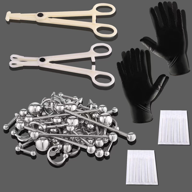 [Australia] - 104pcs Piercing Kit 14G16G Belly Button Piercing Kit Septum Piercing Kit Belly Piercing Kit Piercing Kits for all piercings (Stainless steel color) 