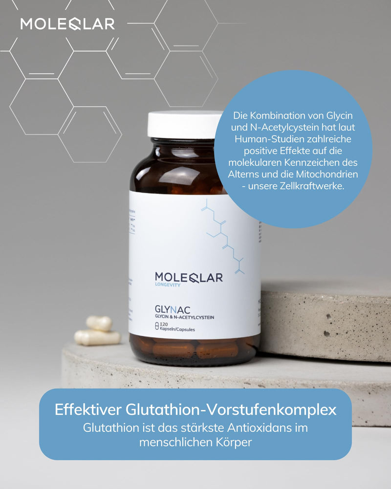 [Australia] - MoleQlar GlyNAC capsules 120 pieces - 600mg glycine & 600mg NAC (N-acetyl-cysteine) per serving - glutathione precursor complex - vegan & gluten-free - certified in DE 