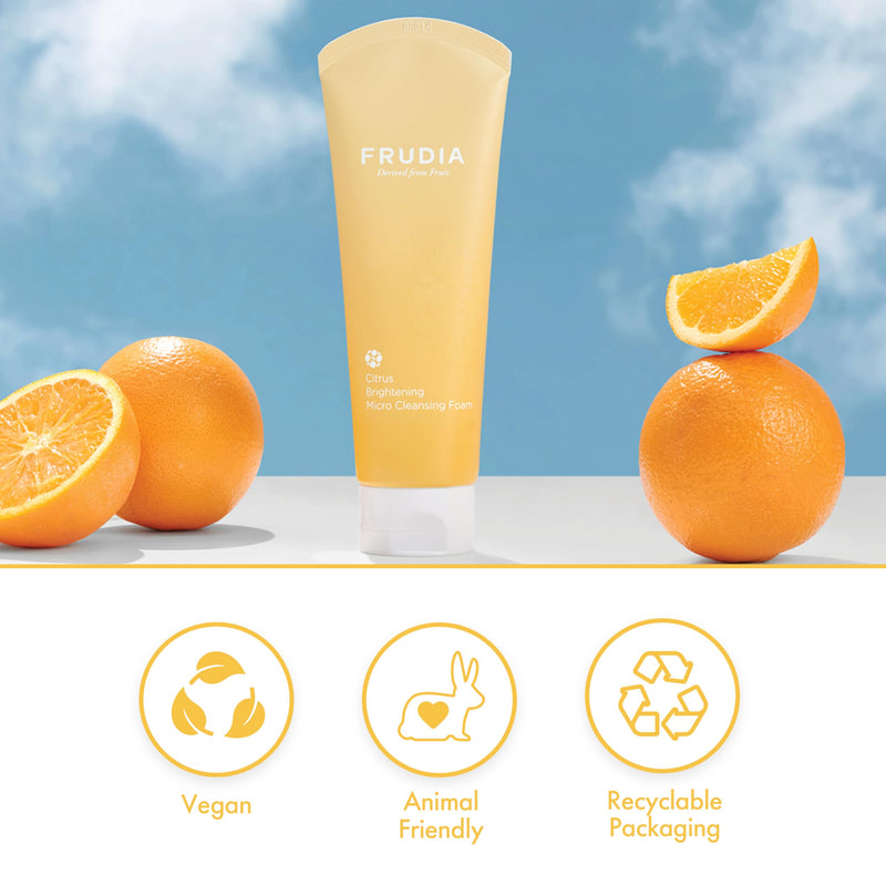 FRUDIA Citrus Brightening Micro Facial Cleanser (4.9 oz) – Vitamin C Korean Facial Cleanser w/Tangerine Extract & Mela-Zero | Brightening Korean Face Wash for Radiant Skin