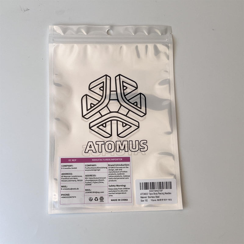 [Australia] - Body Piercing Needles, ATOMUS 10pcs 16G Stainless Steel Sterile Disposable Ear Nose Navel Nipple Lip Piercing Needles 