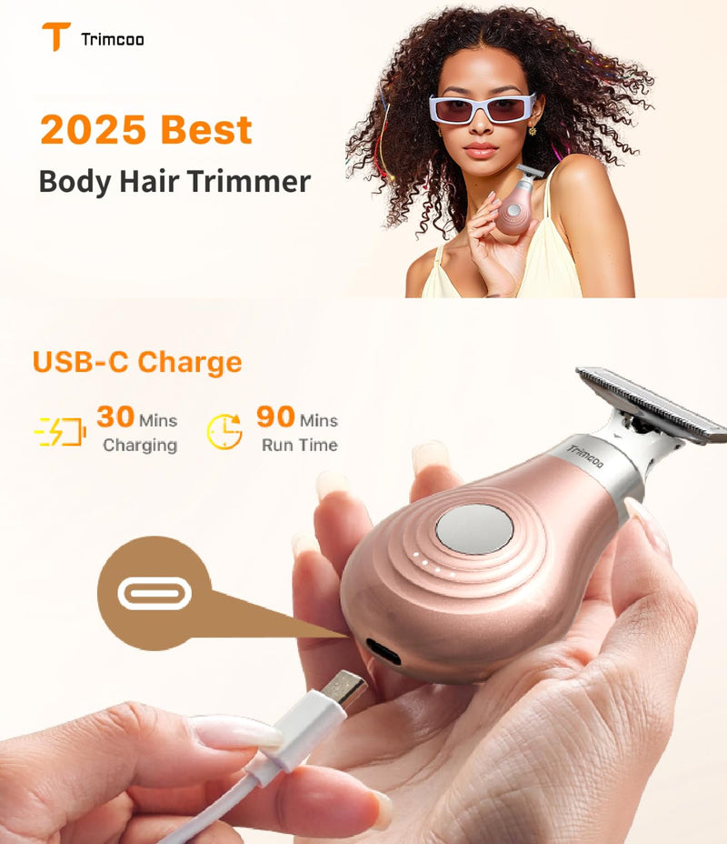 [Australia] - Mini Bikini Trimmer for Women - Intimate Pubic Hair Removal, Electric Body Groomer, Small Portable Wet/Dry Shaver, Magnetic Blade, USB-C Rechargeable with Travel Case, Easy to Clean (Gold) 
