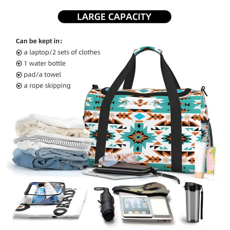 Duffle Bag Western Aztec Print Travel Duffel Bags for Men Women with Adjustable Strap Carry on Gym Bag Overnight Weekender Bag