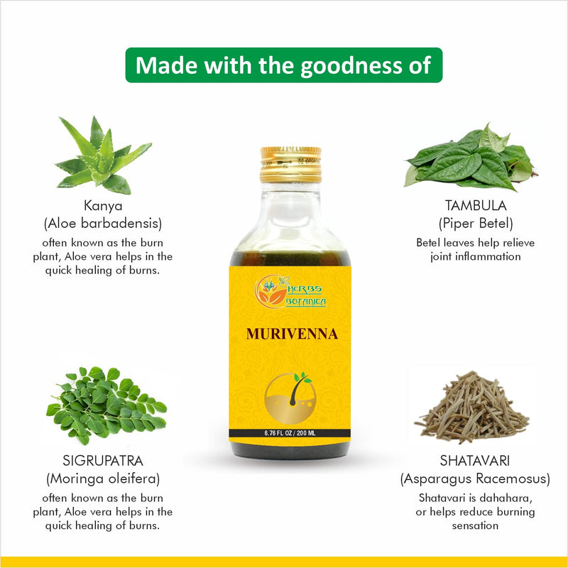 [Australia] - Murivenna Oil Tailam Ayurvedic Herbal Oil for Joint and Muscle Treats Sprain, Muscle Cramps 200ml 